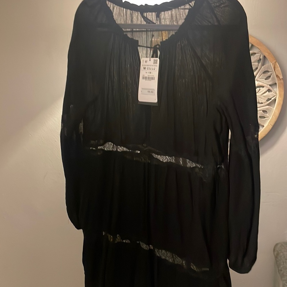 Black bohemian Lenin and lace Minnie dress